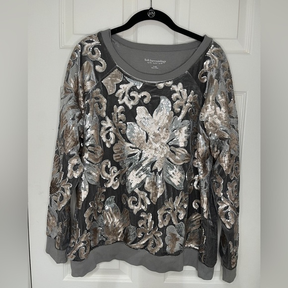 Soft Surroundings Glistening Sequin & Velour Jersey Knit Lined Sweatshirt Sz XL - Picture 2 of 9